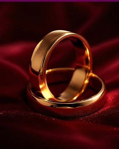 Gold rings on red fabric